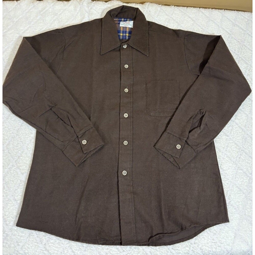 1970s Donlin Permanent Press USA Made Cotton Flannel Button Up Size M 15/15.5